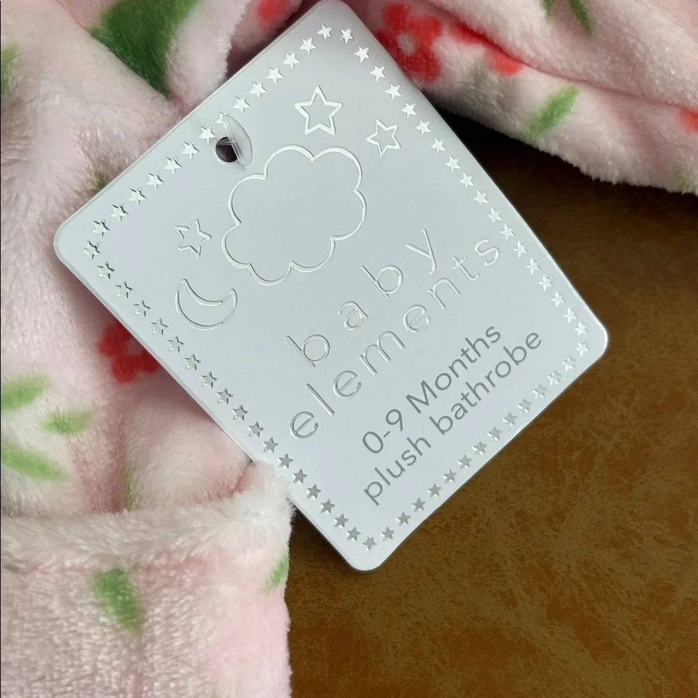 New! Baby Elements Plush Pink Floral Kids Bath Robe - Sloths - Size 0 - 9 months